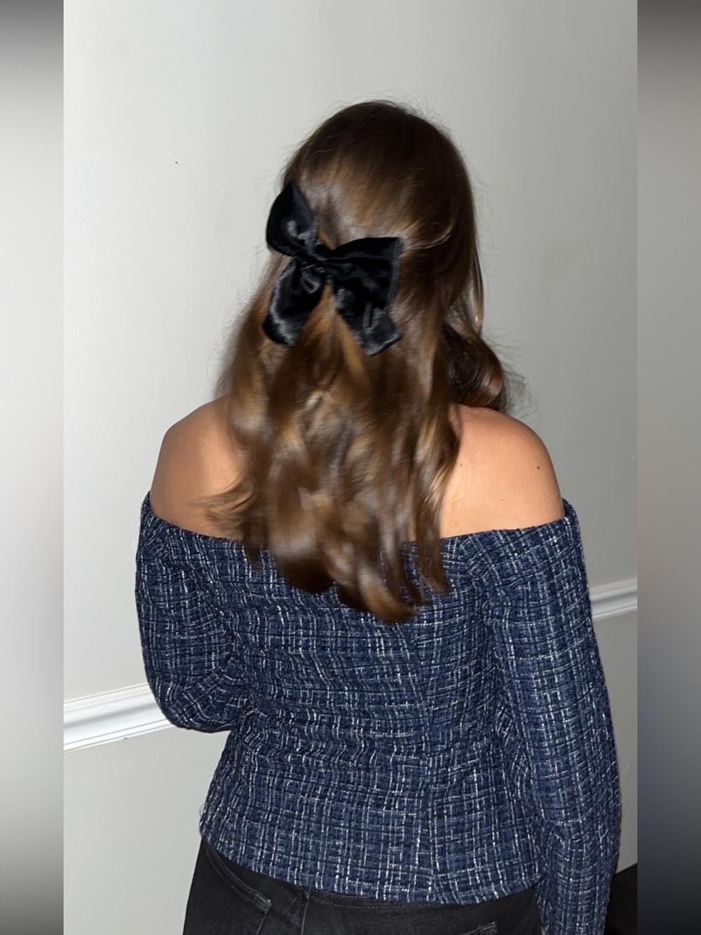 ZARA Textured Navy Tweed Top
